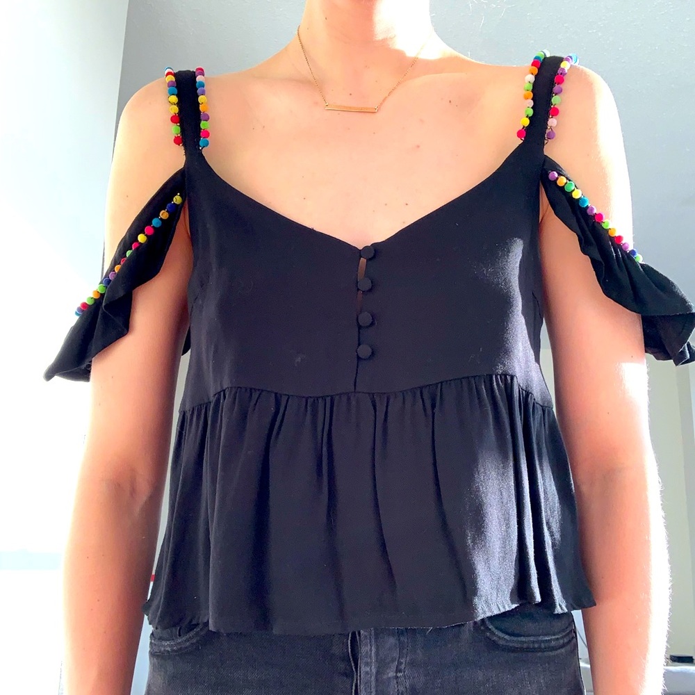 Adorable double-strap Pom-Pom blouse